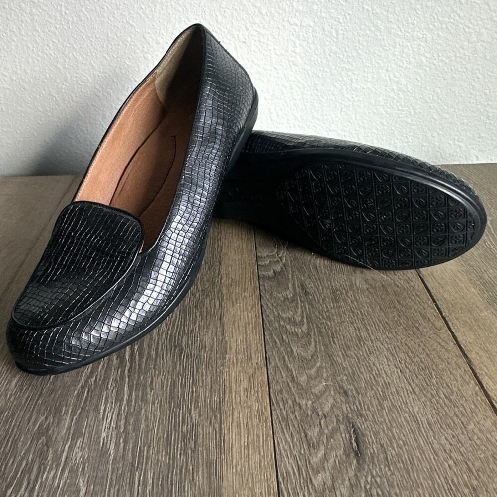 Dansko Olivia Loafers Women Size 10 Black Croc Embossed Leather Smoking Flats